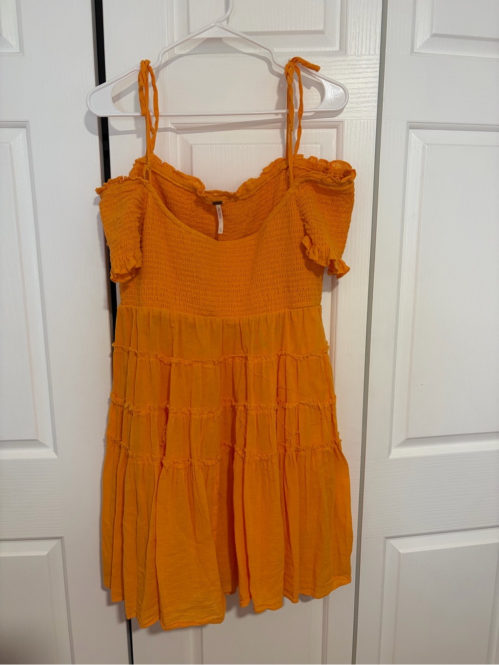 Free People Orange Tiered Smocked Mini Dress